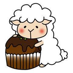 大きなカップケーキを持っている羊