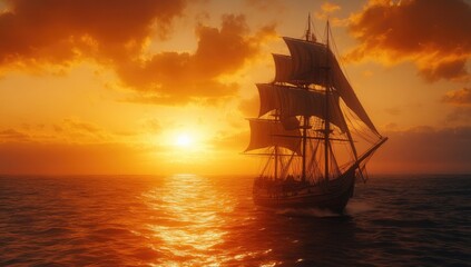 Sunset sails across the sea