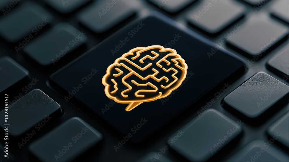 Poster intricate brain design on keyboard key representing artificial intelligence