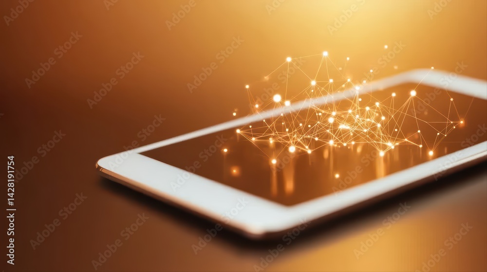 Poster modern tablet with abstract connection and light effect display