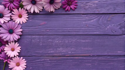 Pink and Purple Flowers on Rustic Purple Wooden Surface