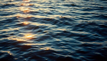 blue water reflects the natural light, creating abstract ripples on the sea's wet surface at sunset
