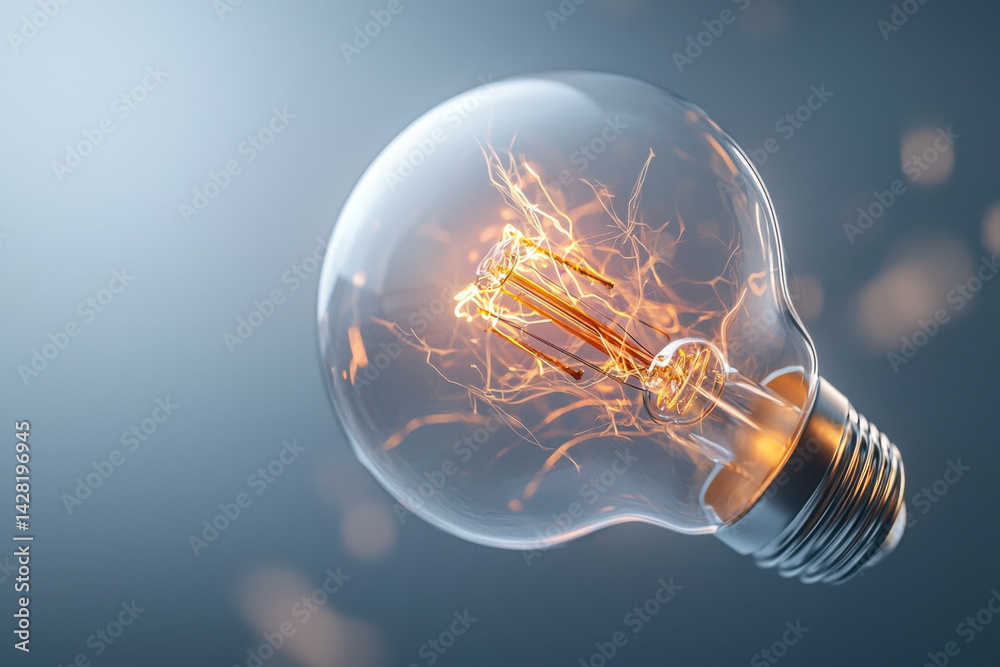 Wall mural isolated floating glass light bulb with intricate glowing filament abstract science concept isolated