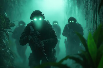 Dark shadowy soldiers teal background
