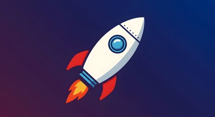 Rocket Launching Illustration Against Gradient Sky for Startup or Innovation
