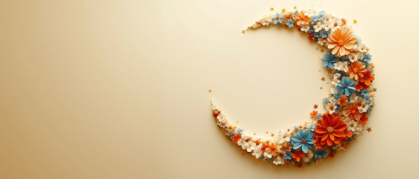 Floral crescent moon art print ramadan kareem eid mubarak islamic design