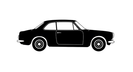 Fototapeta premium Classic Coupe Car Illustration in Black Silhouette on White Background