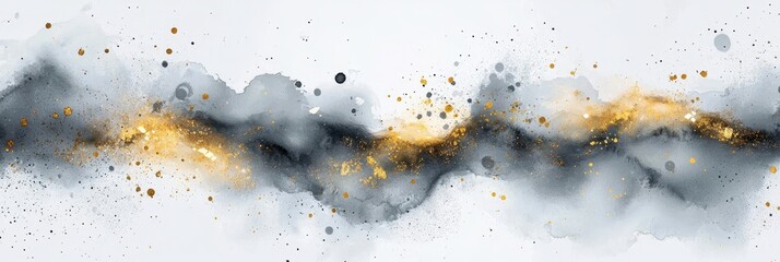 Captivating artistic banner showcasing watercolor clouds and gold elements.