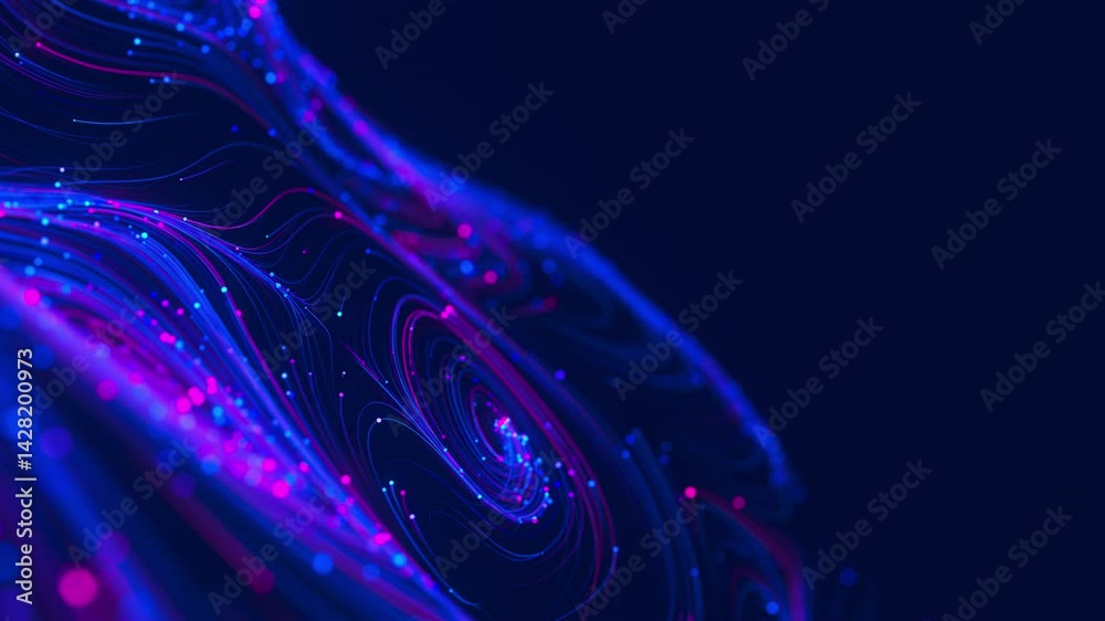 Poster closeup of big data swirl patterns in futuristic cyberspace. whirl flow of data in quantum digital n