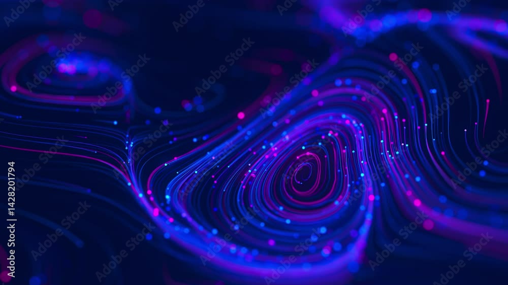 Poster big data swirl patterns in futuristic cyberspace. whirl flow of data in quantum digital network. neo