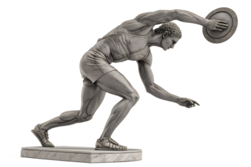 Myron Discobolus sculpture. The discobolus thrower statue in the side view. A part of the ancient Olymp games. isolated on transparency background.