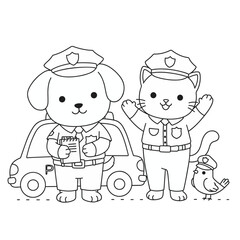 Animals Police Officers with a Car Coloring Page