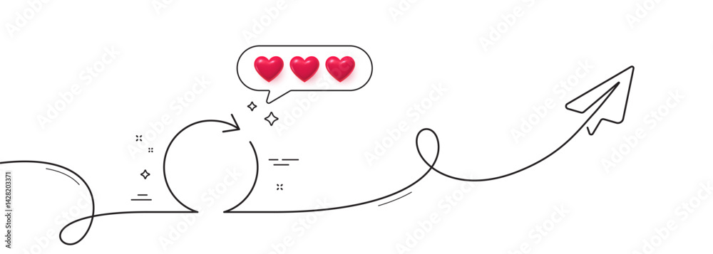Poster refresh line icon. continuous line with share plane. rotation arrow sign. reset or reload symbol. he