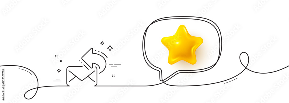 Poster share mail line icon. continuous line with 3d star. new newsletter sign. phone e-mail symbol. 3d sta