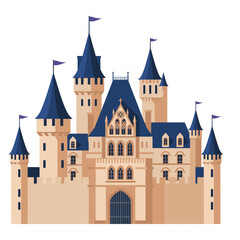 Obraz premium Fantasy castle illustration with towers and flags 