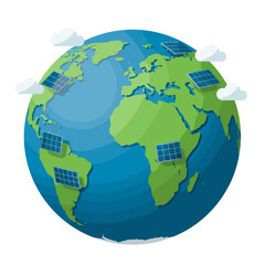 Naklejka premium Illustrative Earth Globe with Solar Panels and Clouds 