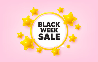 Black week frame banner. Speech bubble offer. Black week sale. Special discount sign. Black friday offer symbol. 3d stars glitter tag. Golden frame banner. Vector