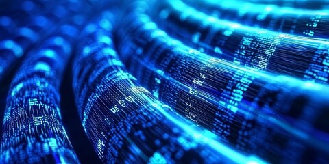 Obraz premium Digital Binary Data Transmission in a Glowing Tunnel