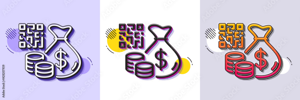Poster qr code line icon. halftone dotted pattern. gradient icon with grain shadow. scan barcode sign. onli