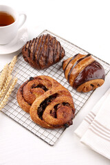 variety of chocolate flavour puff pastries
