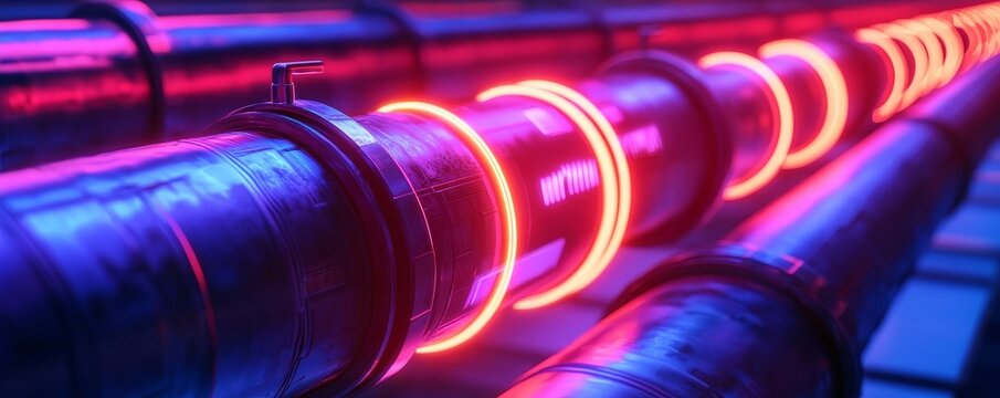 Vibrant neon pipes creating a futuristic industrial atmosphere.