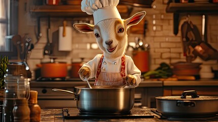 A happy goat chef.