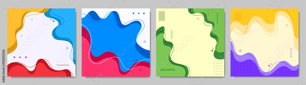 Sticker vector illustration. flat style banner template. fluid shapes and lines with memphis pattern. design