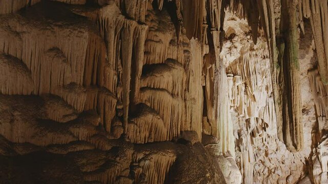 Interior view of the Caves of Nerja;  Malaga; Spain; June 2024. Natural work of art with beautiful stalactites; stalagmites and other rock formations. 