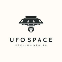 UFO vintage logo vector minimalist illustration design, UFO with an abduction beam logo design