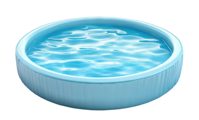 Blue inflatable swimming pool filled with water, isolated on transparent cutout background