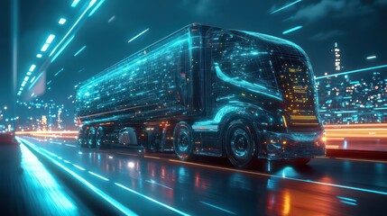 Futuristic truck night city
