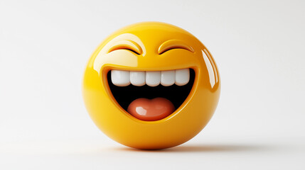 High-Quality 3D Laughing Emoji with Bright Yellow Glossy Surface and Exaggerated Facial Expression, Fully Isolated on White Background, Generated AI
