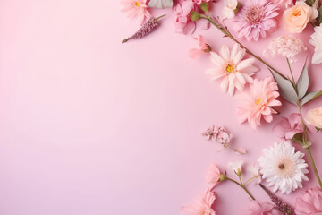 Obraz premium Panoramic banner with flower arrangements in the corners.