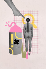 Exclusive illustration artwork collage picture of young girl guy stand barrel magnifier lens abuse...