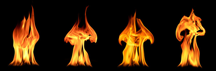 Isolated abstract flames collection on black background. Flames on black background. Concept of...