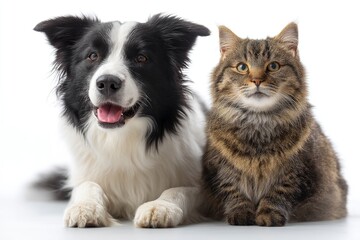 Obraz premium Dog and Cat Together on White Background