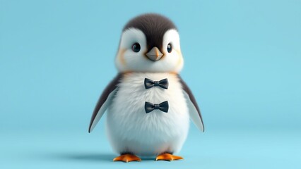 Charming Cartoon Penguin Character with Bow Ties - Adorable Animal Illustration for Children's
