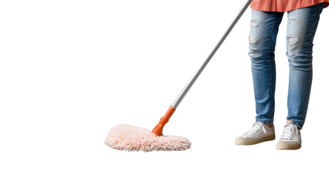 man cleaning floor with mop
