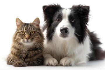 Obraz premium Cat and Dog Together on White Background