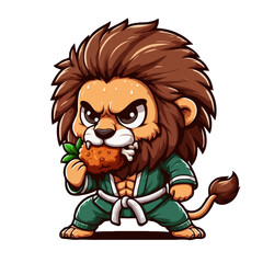 Fototapeta premium Karate Lion Eating Carrot