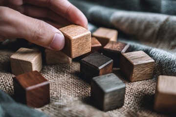 Wooden Blocks Arranged on Fabric