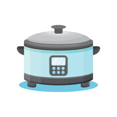 Vector illustration of rice cooker on white background. Kitchen appliance rice cooker is used to cook rice and steam food.