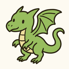 Fototapeta premium Cute green dragon character in a playful pose on a light background 