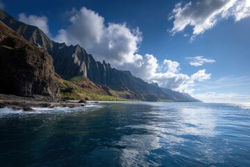 Coastal Mountain Scenery with Ocean and Clouds