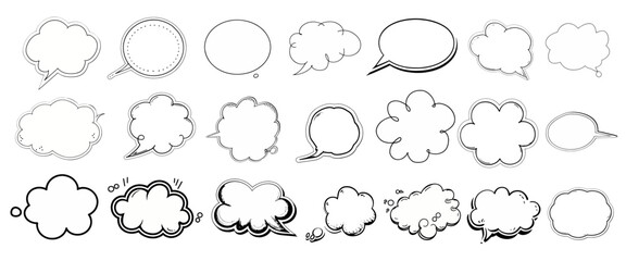 Fototapeta premium Set of speech bubbles comic vector outline SVG. illustration cute fun and doodle clip art.