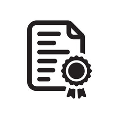 Black and White Icon of a Certificate with a Ribbon Seal Representing Official Documentation, Awards, Editable Vector Illustration Isolated on a White Background