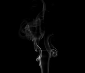 Close-up photo set of abstract white smoke or incense sticks floating on black background. Fog and clouds effect for design. Smog elements.	
