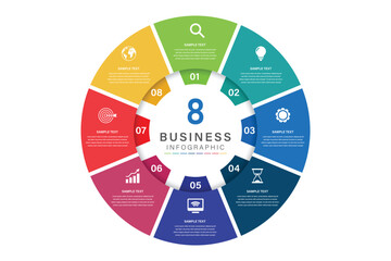 Vector infographic label design with circle infographic template design and 8 options or steps. Can be used for process diagram, presentations, workflow layout, banner, flow chart, info graph.