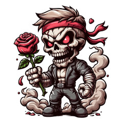 Cartoon Skull with Rose