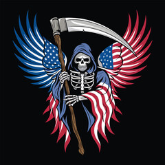 American Flag Grim Reaper – Patriotic Skeleton with Scythe and Wings